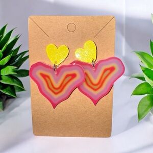 💛💕 Colorful Heart Dangle Statement Earrings 💕💛